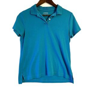 Lands End polo teal blue collared neck short sleeve shirt womens S Small